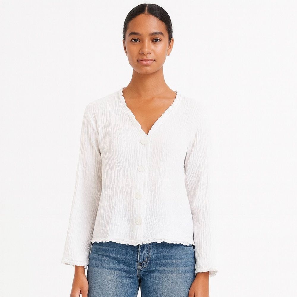 Vintage Y2K Lightweight White Crinkle Cardigan,‎ Small